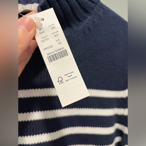 J crew Cotton turtleneck knit sweater in navy ivory stripe NEW size XS - Picture 7 of 11